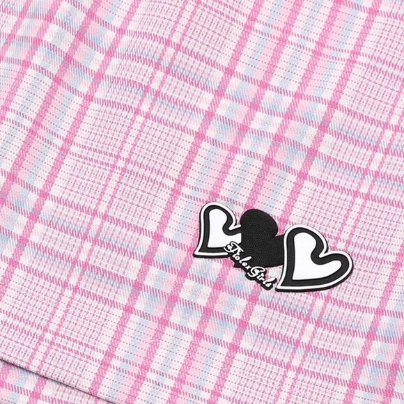 B.Sure Contrasting Plaid Heart Embroidered Shorts - Picture 4 of 4